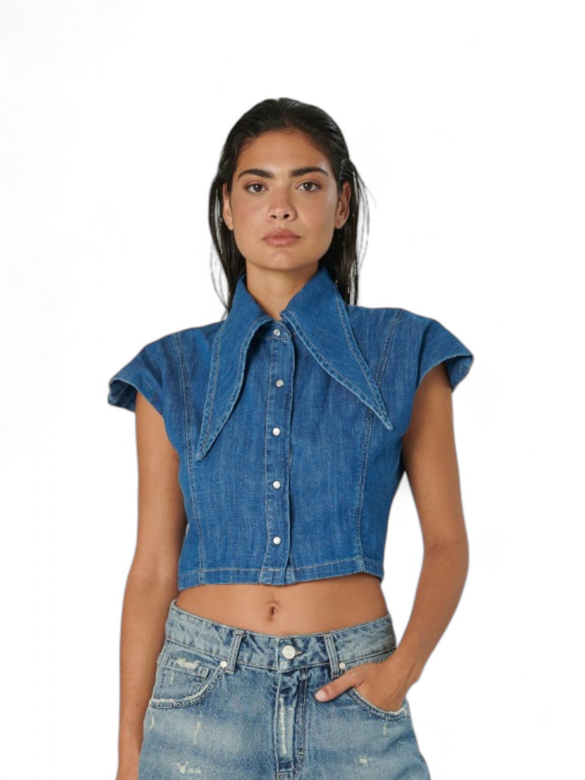 Camicia PEARL cropped in denim