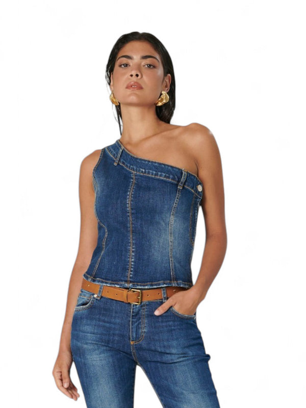 Top in denim PENNY a monospalla
