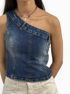 Top in denim PENNY a monospalla