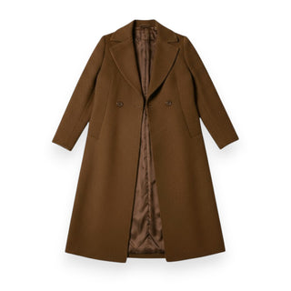 Cappotto Sally con fusciacca in vita tessuto diagonale - vista frontale doppio bottone
