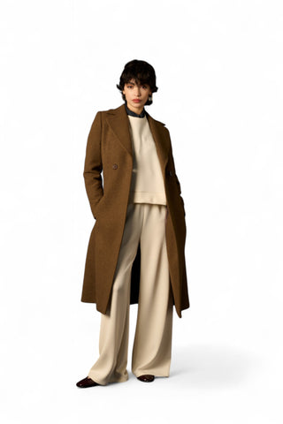 Cappotto Sally con fusciacca in vita in tessuto diagonale