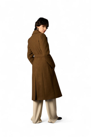 Cappotto Sally con fusciacca in vita in tessuto diagonale