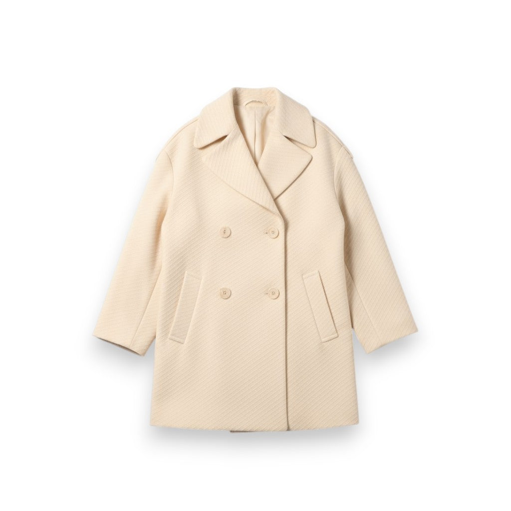 Cappotto Shay lunghezza media tessuto diagonale - vista frontale doppio petto
