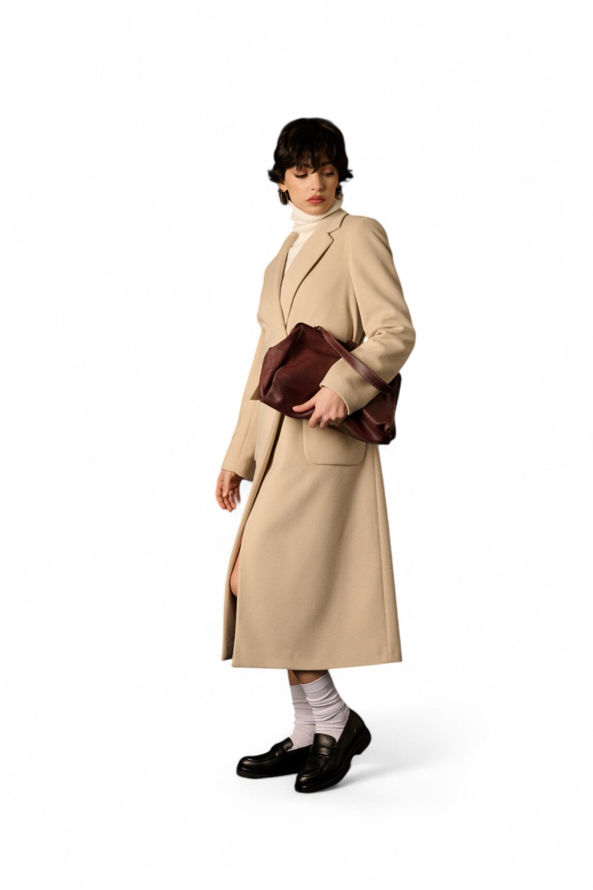Cappotto Sidney cintura vita - vista laterale lunghezza elegante
