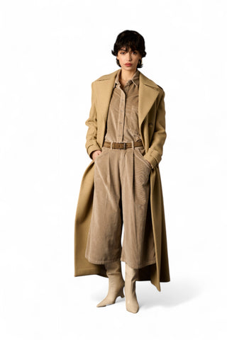 Maxi cappotto Sophie con alamari in tessuto diagonale