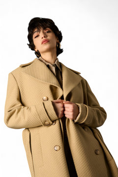 Maxi cappotto Sophie tessuto diagonale - vista laterale pettorina elegante
