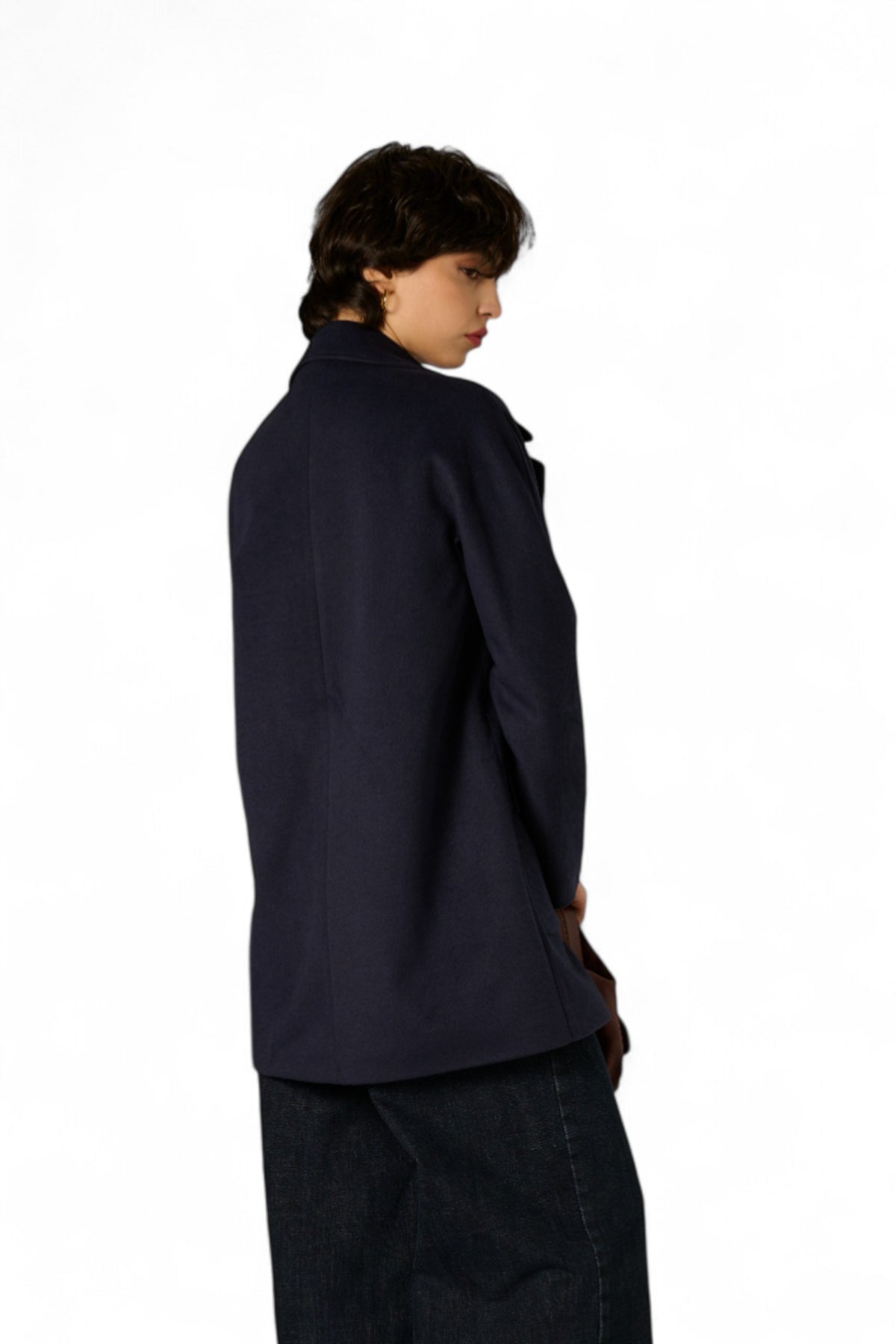 Cappotto Stacy navy doppio petto - vista laterale eleganza senza tempo
