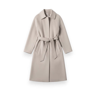 Cappotto Susy con colletto bon ton e fusciacca - vista frontale beige grigio perla
