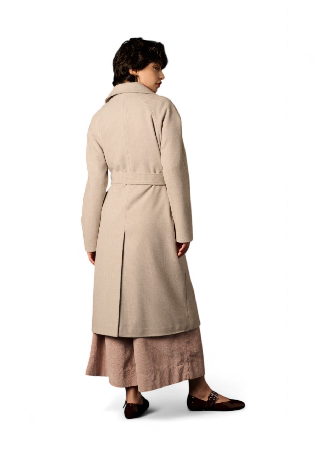 Cappotto Susy beige freddo grigio perla - vista completa raffinatezza chic
