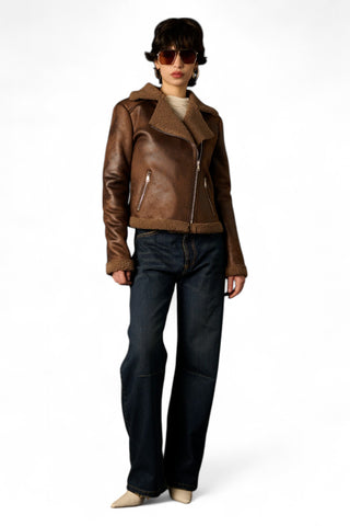 Montone chiodo Taylor con teddy in tono