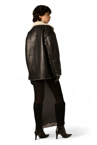 Montone chiodo Tessa oversize con teddy a contrasto