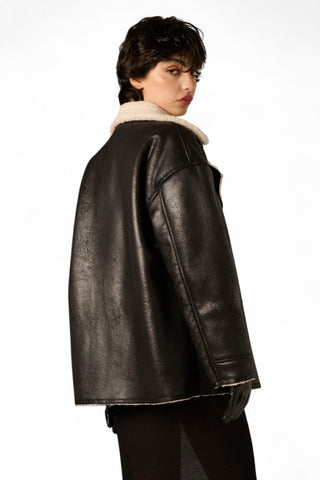 Montone chiodo Tessa oversize con teddy a contrasto