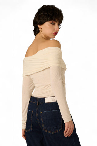 Maglia Vera con collo ribaltato con arricci in misto cashmere