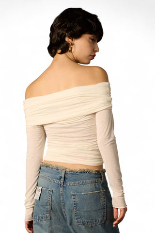 Maglia Vera con collo ribaltato con arricci in misto cashmere