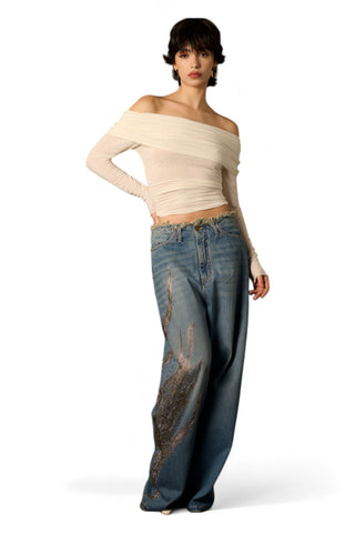 Maglia Vera con collo ribaltato con arricci in misto cashmere