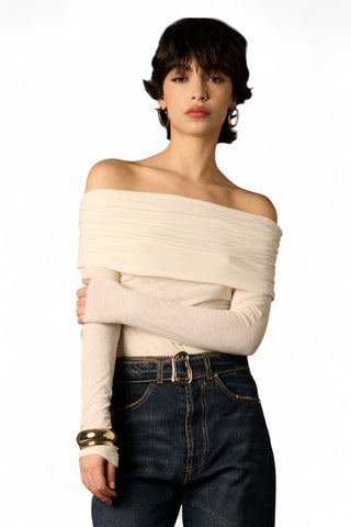 Maglia Vera con collo ribaltato con arricci in misto cashmere