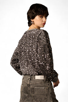 Felpa Vivi in pailettes piccole grigie