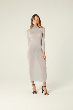 Abito Weslie misto cashmere grigio - vista frontale modella

