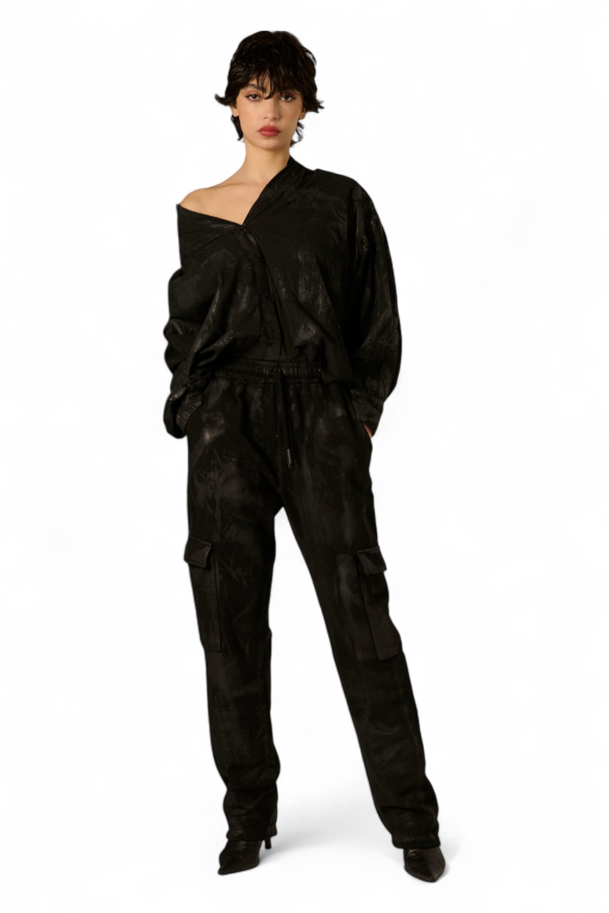 Pantaloni Willy cargo in felpa con spalmatura gommata