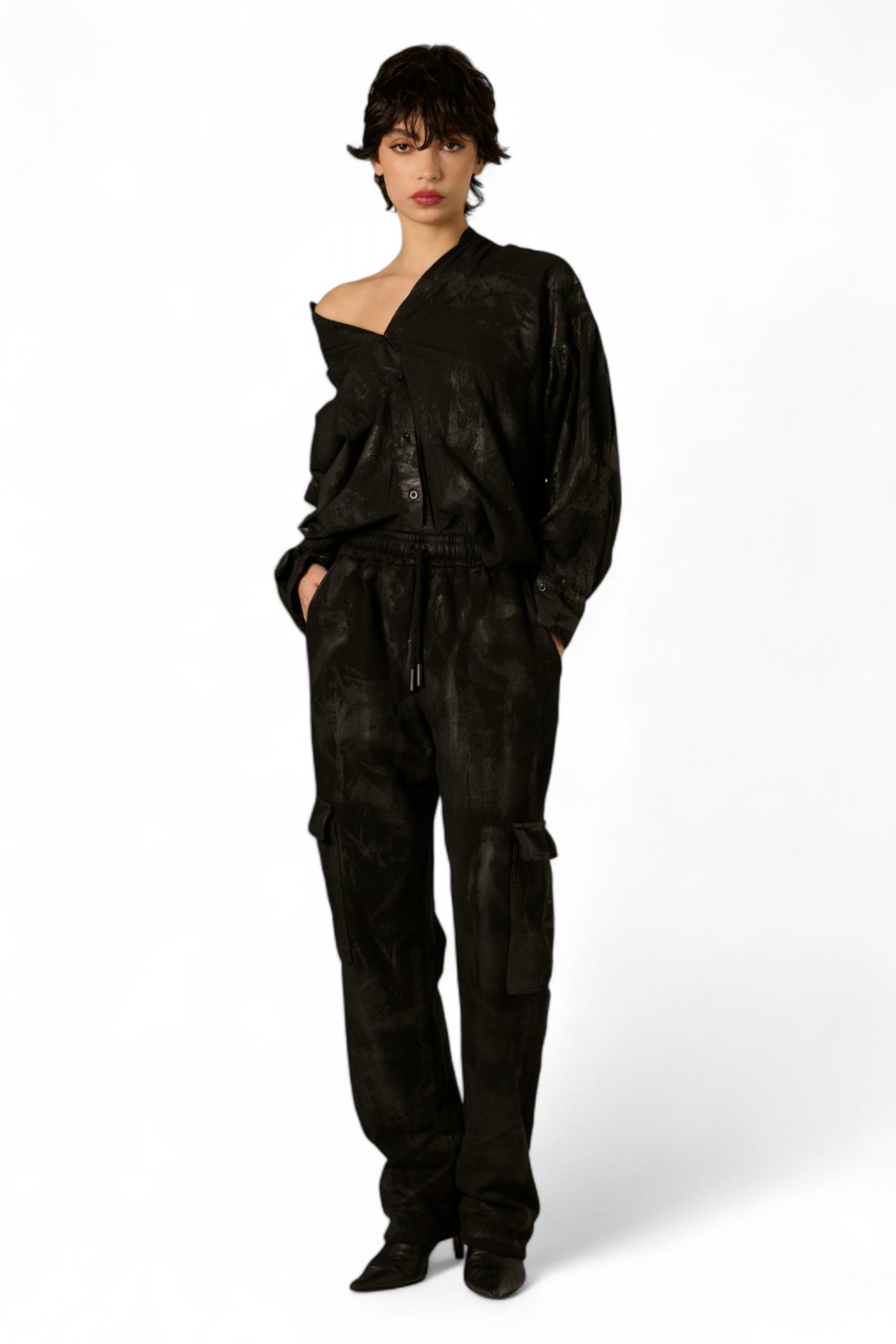 Pantaloni Willy cargo in felpa con spalmatura gommata