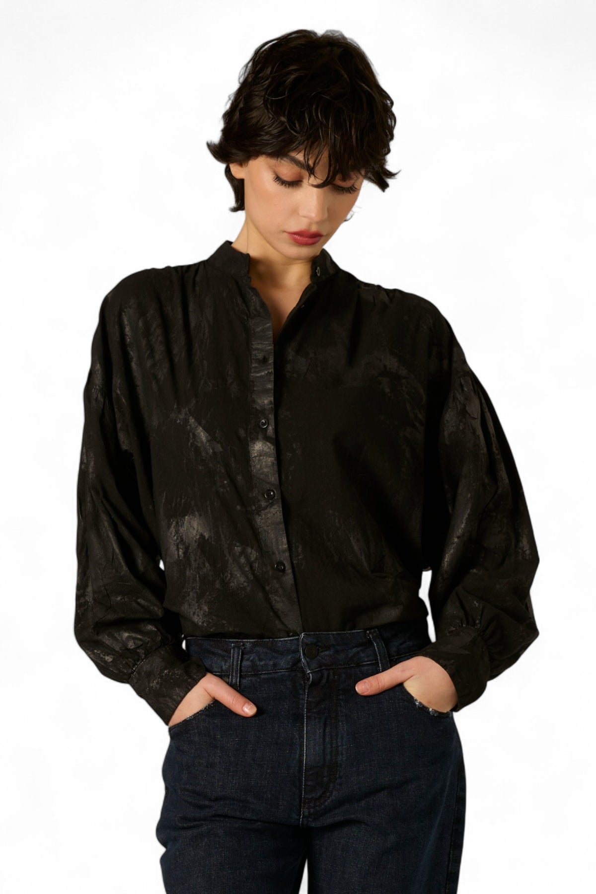 Camicia Yanira in mussola con manica a sbuffo