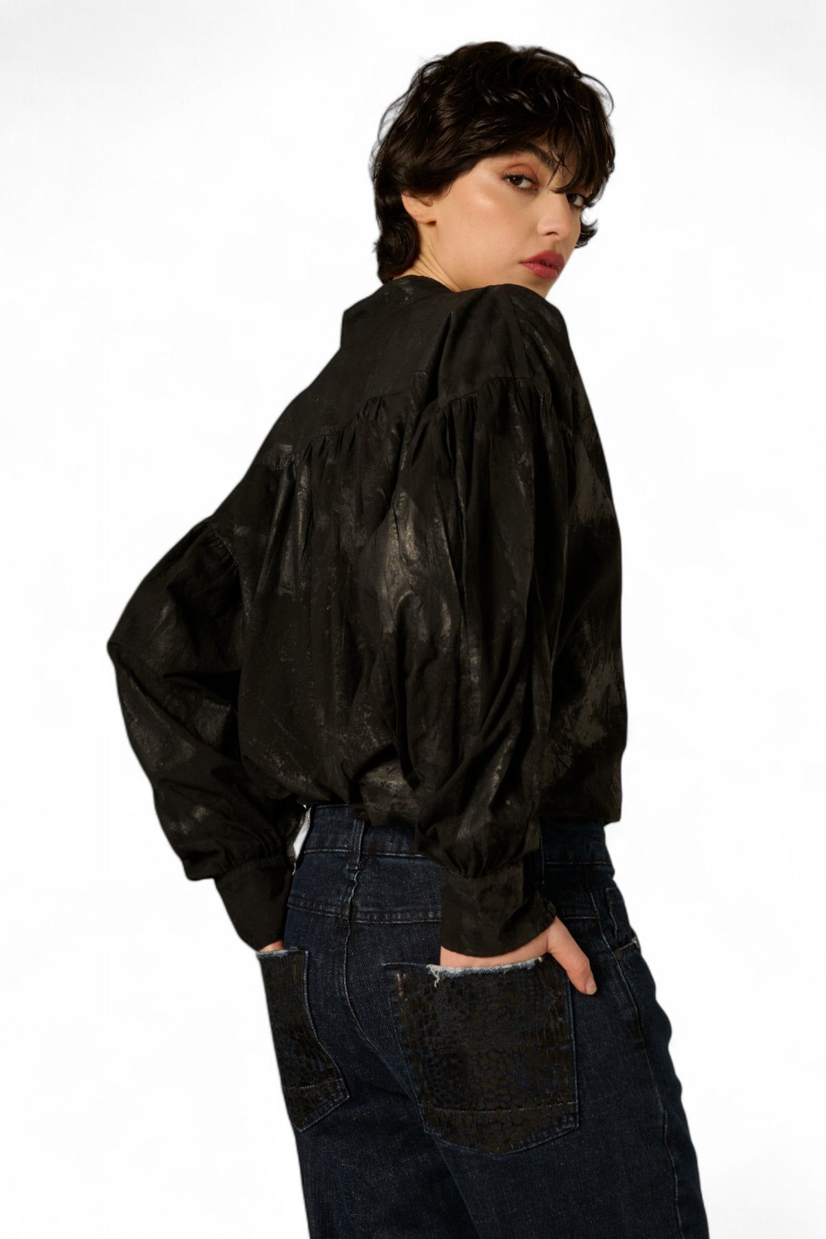 Camicia Yanira in mussola con manica a sbuffo