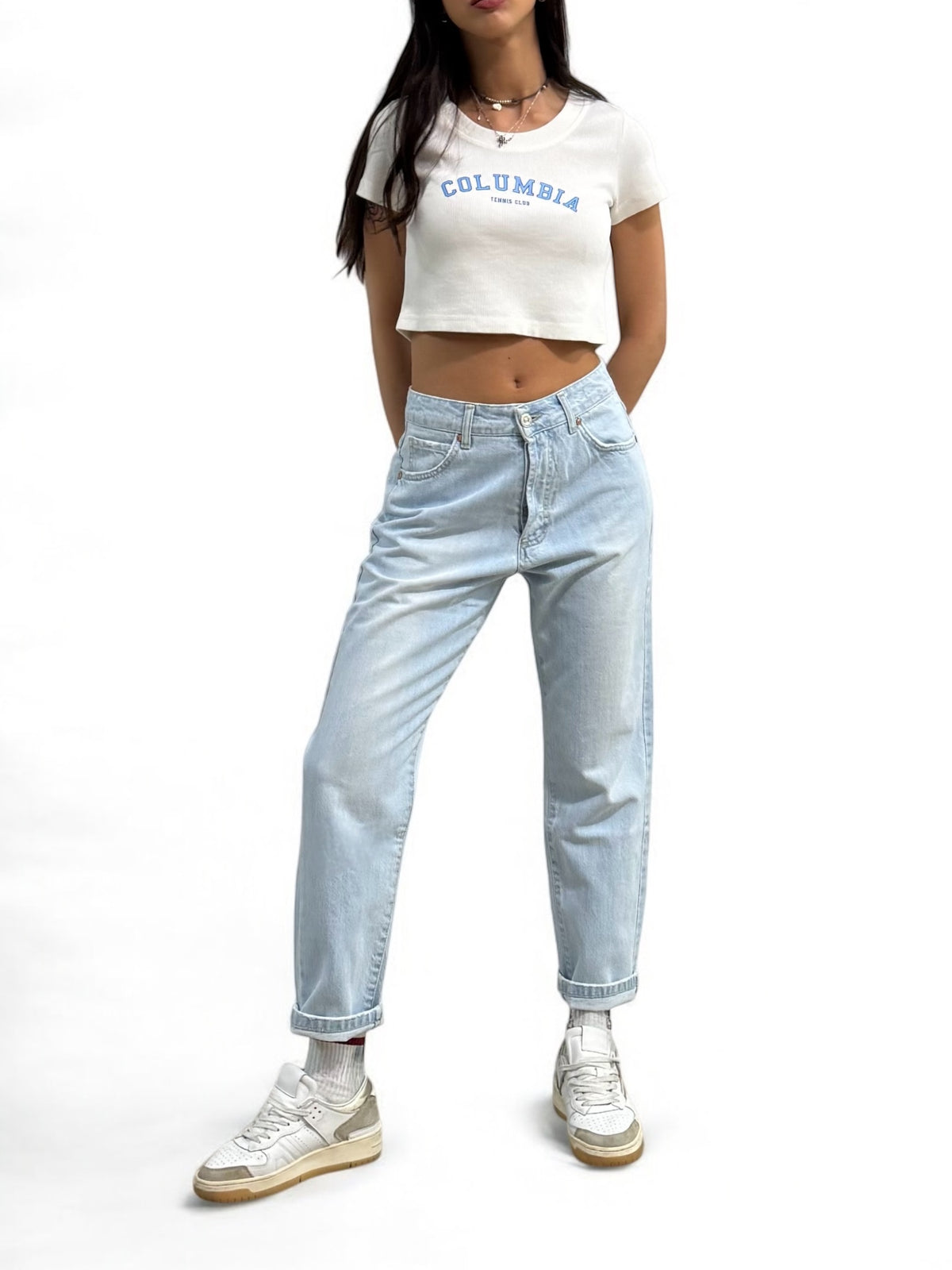 Shirt cropped YOANNA in costina con stampa university