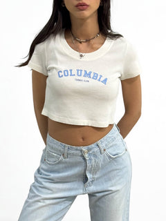Shirt cropped YOANNA in costina con stampa university