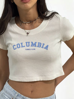 Shirt cropped YOANNA in costina con stampa university