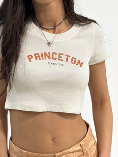 Shirt cropped YOANNA in costina con stampa university