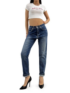 Shirt cropped YOANNA in costina con stampa university