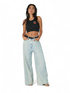 Canotta cropped YUKA in costina con stampa CHERRY