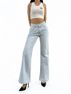 Canotta cropped YUKA in costina con stampa CHERRY