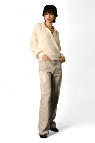 Maglia Yvonne con scollatura a polo e manica a sbuffo